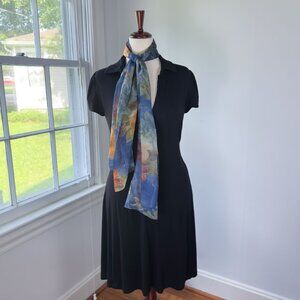 Sheer Chiffon Floral Blue Scarf Dark Cottagecore Summer